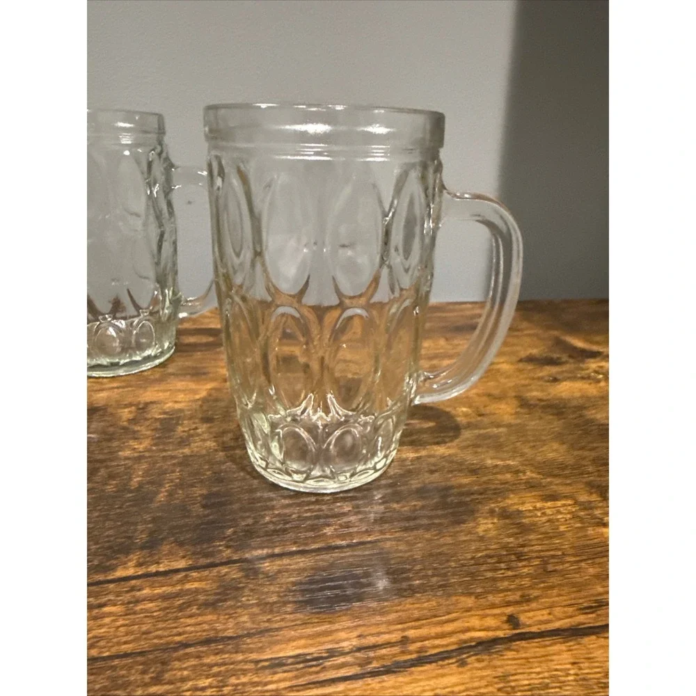 Vintage Thumbprint Glass RootBeer Mugs Set of 4 Clear Dimple Steins 5.5